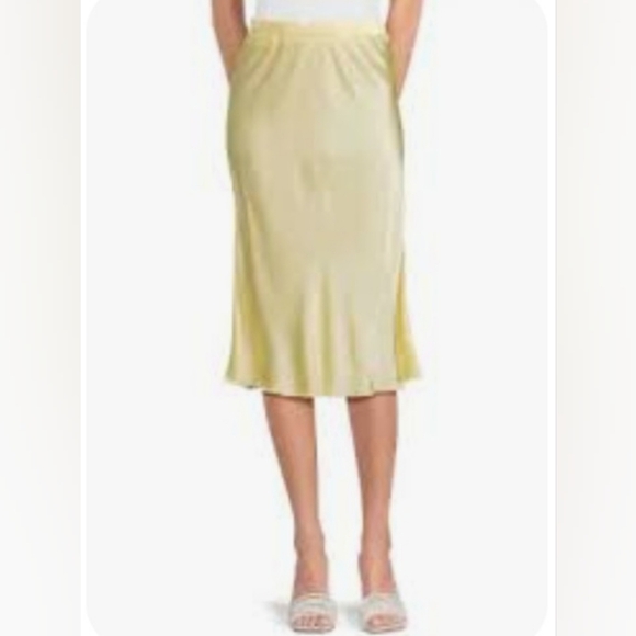 Nation Ltd Yellow Satin Midi Skirt Raw Hem XS / Small Pull On New USA - Picture 1 of 6